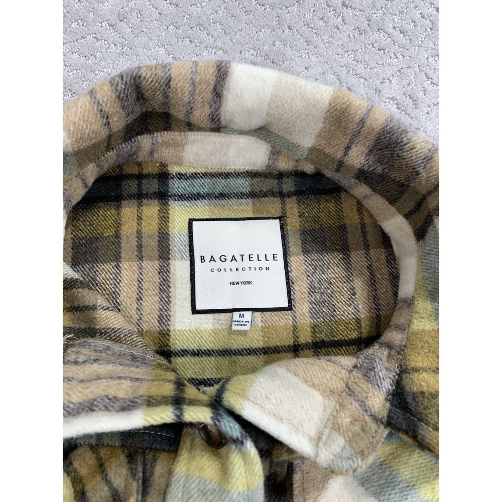 Bagatelle Plaid Cropped Shacket Womens M Button Front Jacket Olive Mustard - Picture 4 of 8